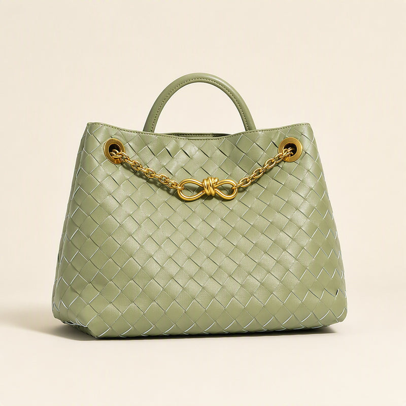 Woven Cowhide Tote Bag for Women — Braided Leather Shoulder Bag with Chain Accent — main product image | Woven Rove