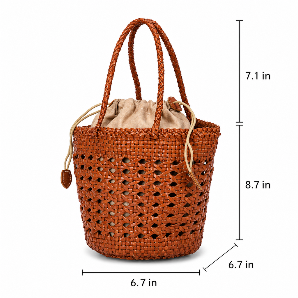 Open-Weave Cowhide Bucket Bag — alternate view