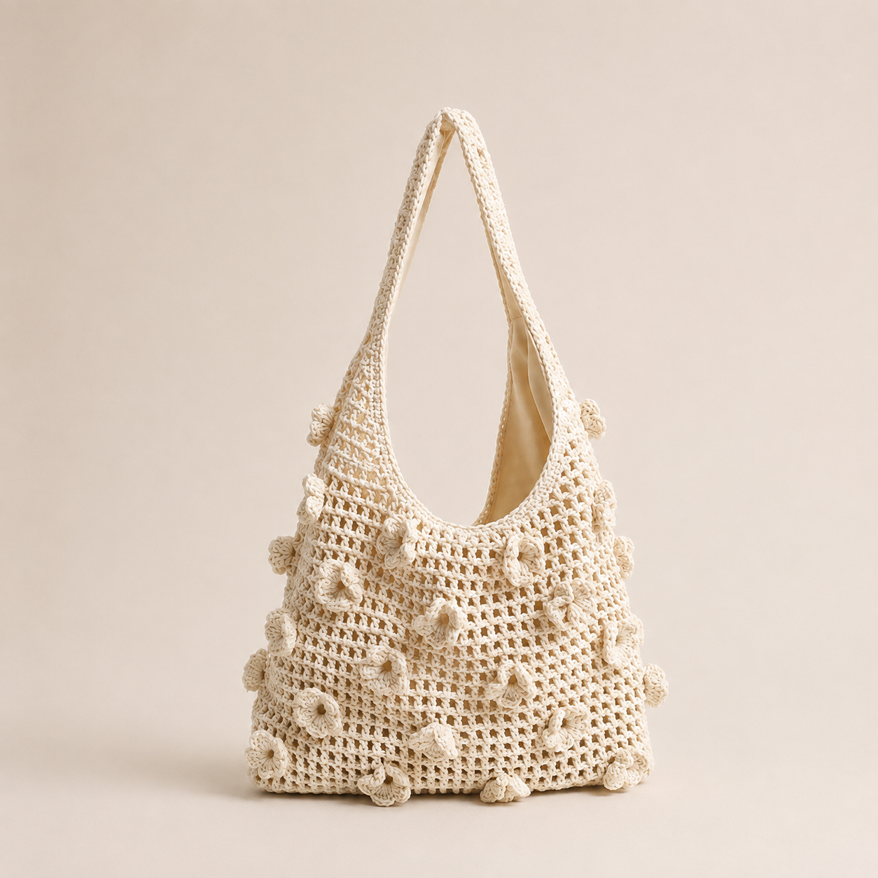 Floral cotton crochet shoulder bag — large hollow-out beach bag | Woven Rove