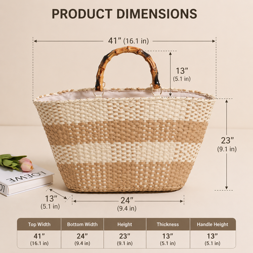 Bamboo-Effect Handle Woven Paper Basket — alternate view