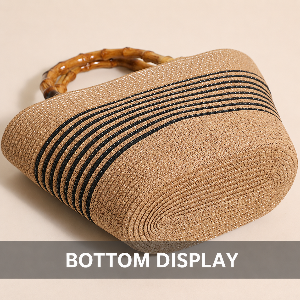 Harbour Bamboo-Effect Handle Woven Paper Tote — interior view