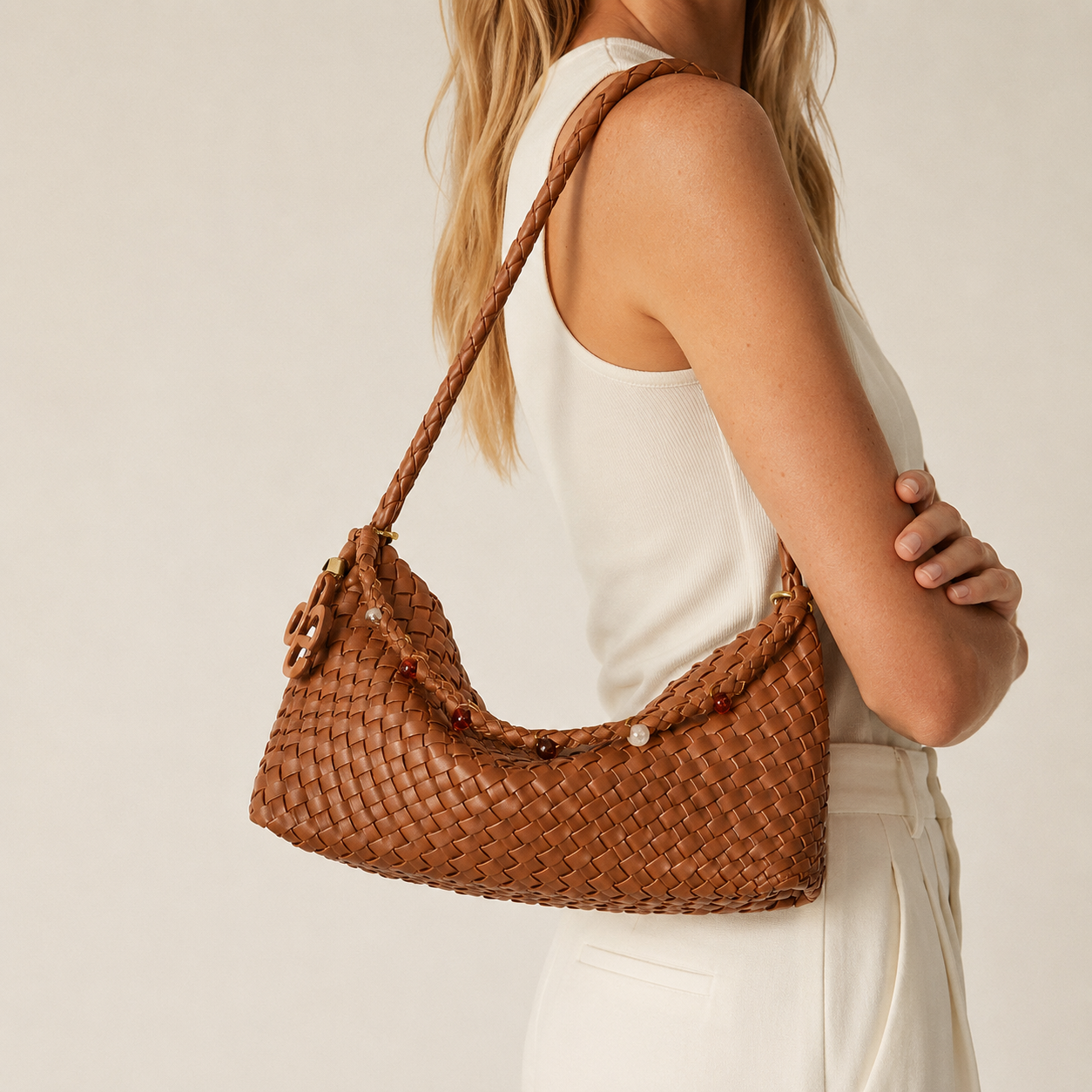 Drape Woven PU Shoulder Bag with Pouch — alternate view 5