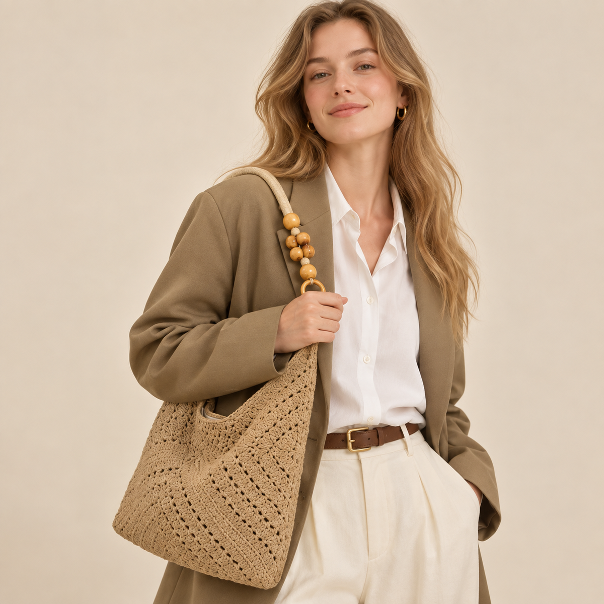 Large straw woven tote bag — alternate view 3