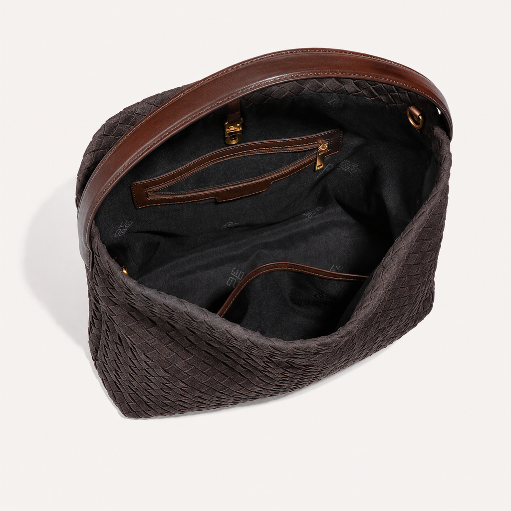 Fold Woven PU Shoulder Bag — close-up of folded flap detail