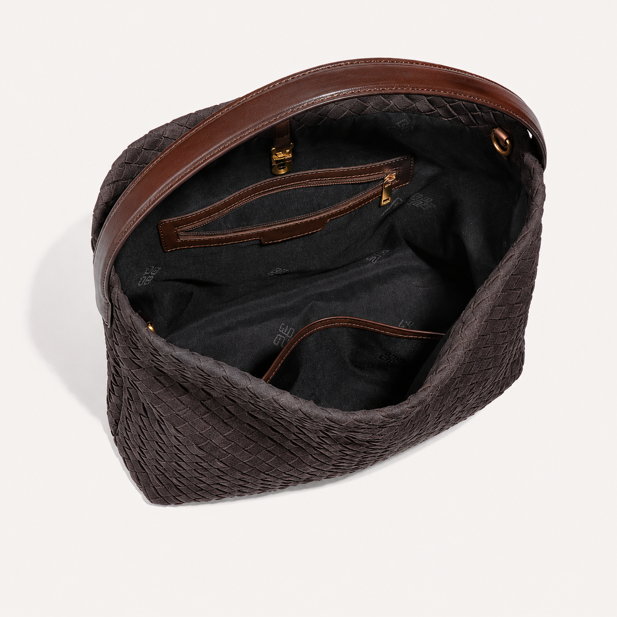 Fold Woven PU Shoulder Bag — close-up of folded flap detail
