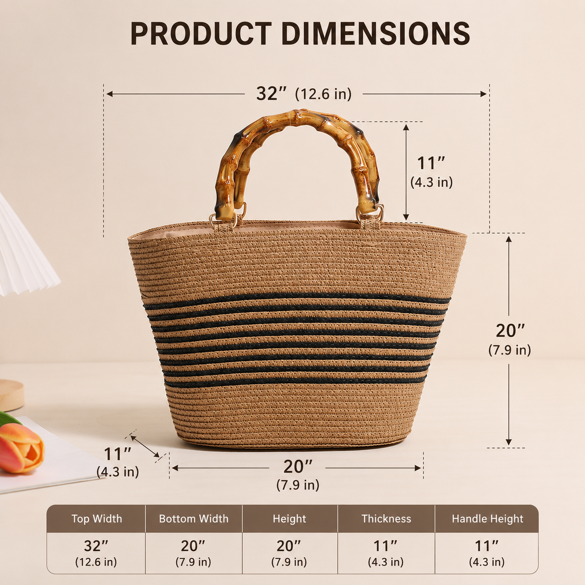 Harbour Bamboo-Effect Handle Woven Paper Tote — front view