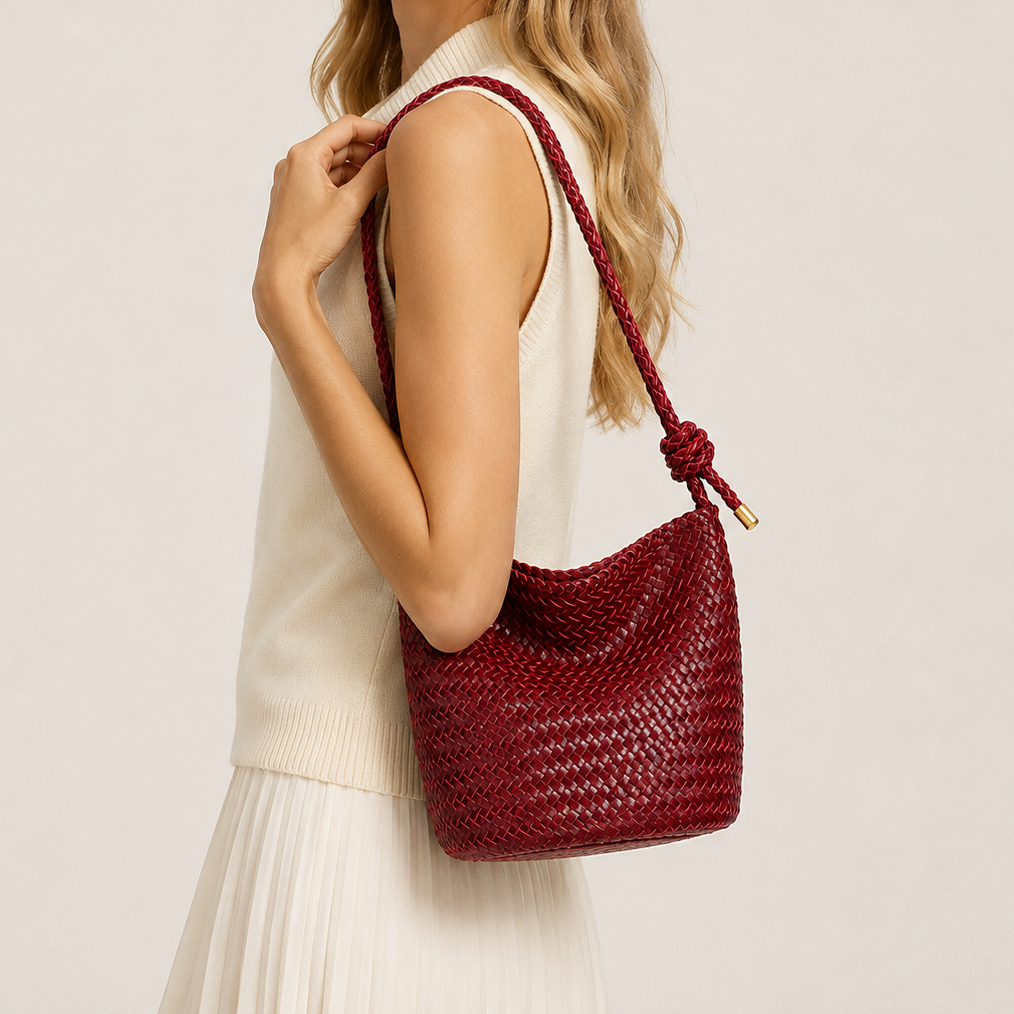 Rope-Handle Woven PU Bucket Bag — alternate view 2