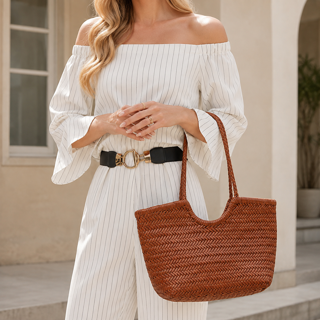 Herringbone Woven Cowhide Basket — alternate view 2