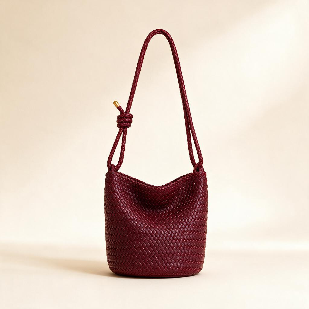 Bordeaux woven bucket bag with rope handle — vegan leather | Woven Rove