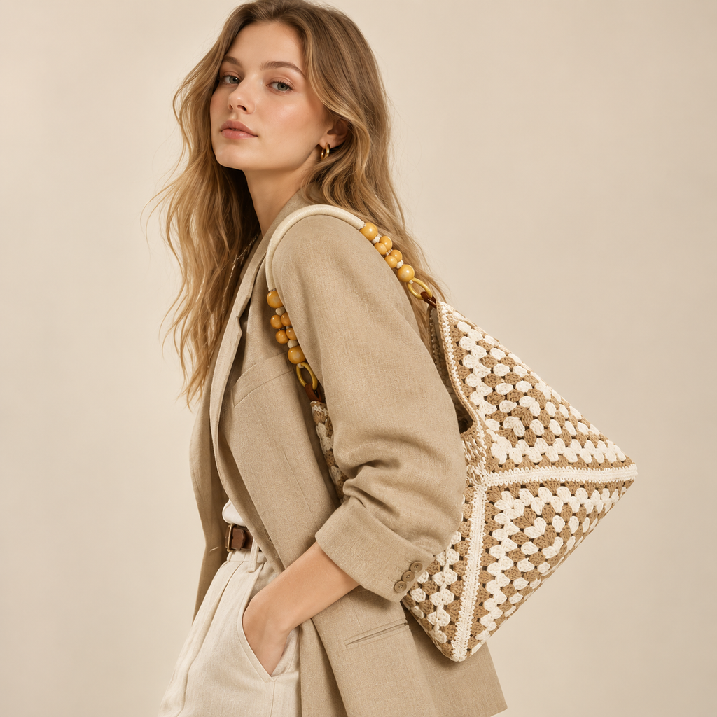Large straw woven tote bag — alternate view