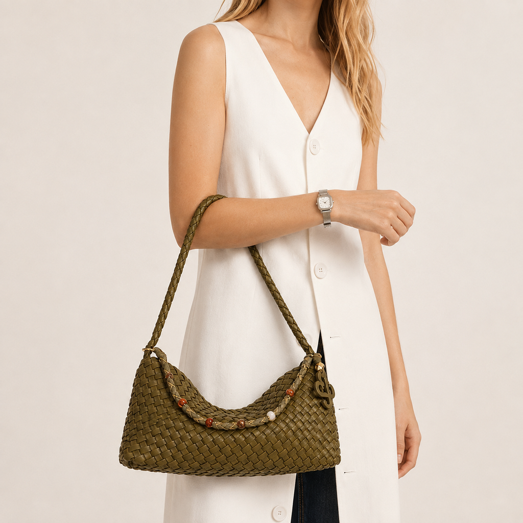 Drape Woven PU Shoulder Bag with Pouch — alternate view 4