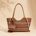 Brown lattice woven tote bag — lightweight microfiber carryall | Woven Rove