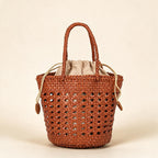 Open-weave cowhide bucket bag — genuine leather woven bag | Woven Rove