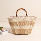 Bamboo-Effect Handle Woven Paper Basket — close-up of bamboo-effect handle