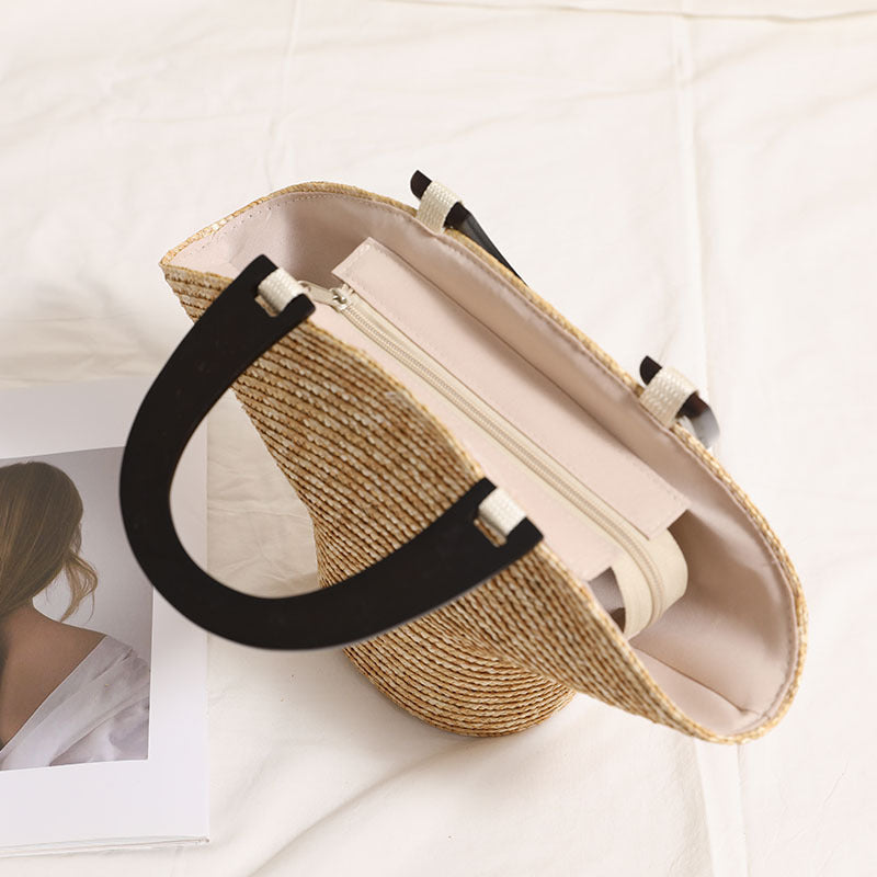 Brim Sculptural Straw Handbag — interior view