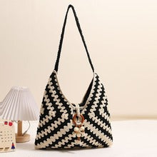 Cotton Woven Shoulder Bag – Colorful Granny Stitch Crochet Beach Bag