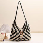 Cotton Woven Shoulder Bag – Colorful Granny Stitch Crochet Beach Bag