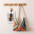 Cotton Woven Shoulder Bag – Colorful Granny Stitch Crochet Beach Bag
