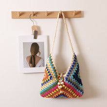 Cotton Woven Shoulder Bag – Colorful Granny Stitch Crochet Beach Bag