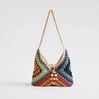 Cotton Woven Shoulder Bag – Colorful Granny Stitch Crochet Beach Bag