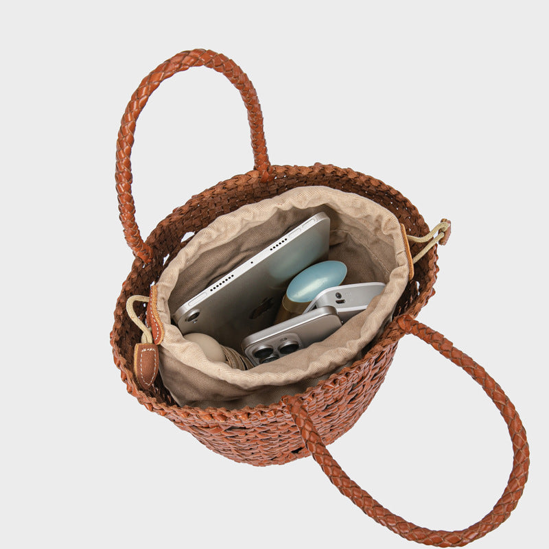 Open-Weave Cowhide Bucket Bag — alternate view 2