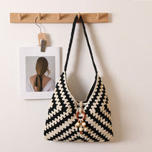 Cotton Woven Shoulder Bag – Colorful Granny Stitch Crochet Beach Bag
