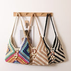 Cotton Woven Shoulder Bag – Colorful Granny Stitch Crochet Beach Bag
