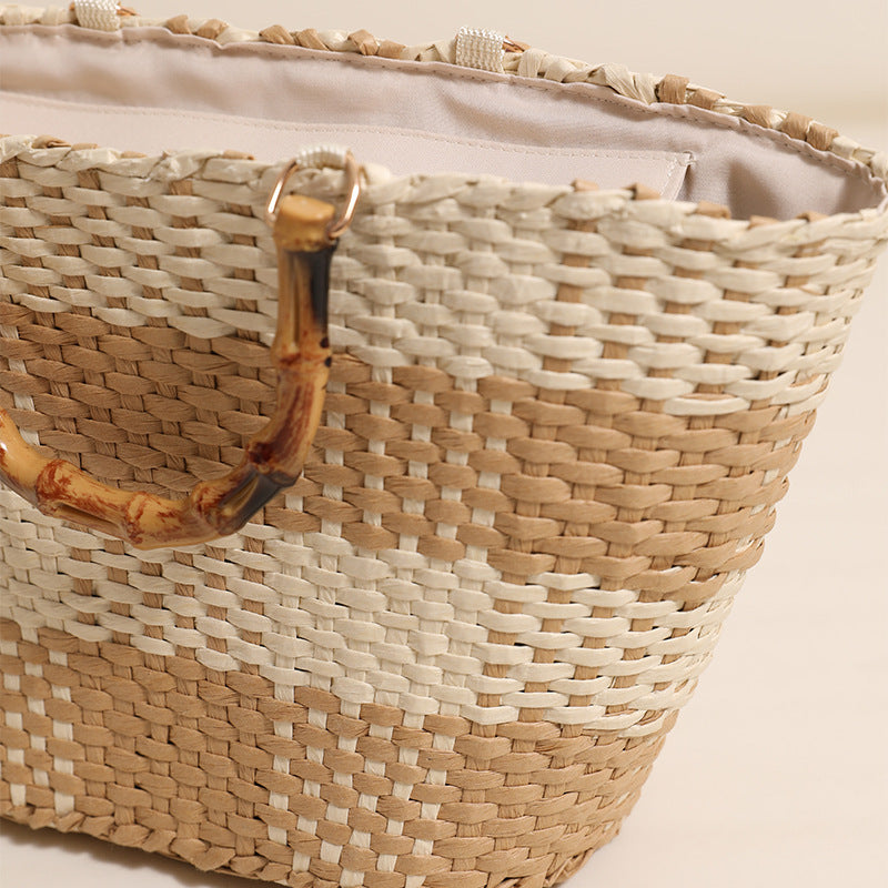 Bamboo-Effect Handle Woven Paper Basket — interior view