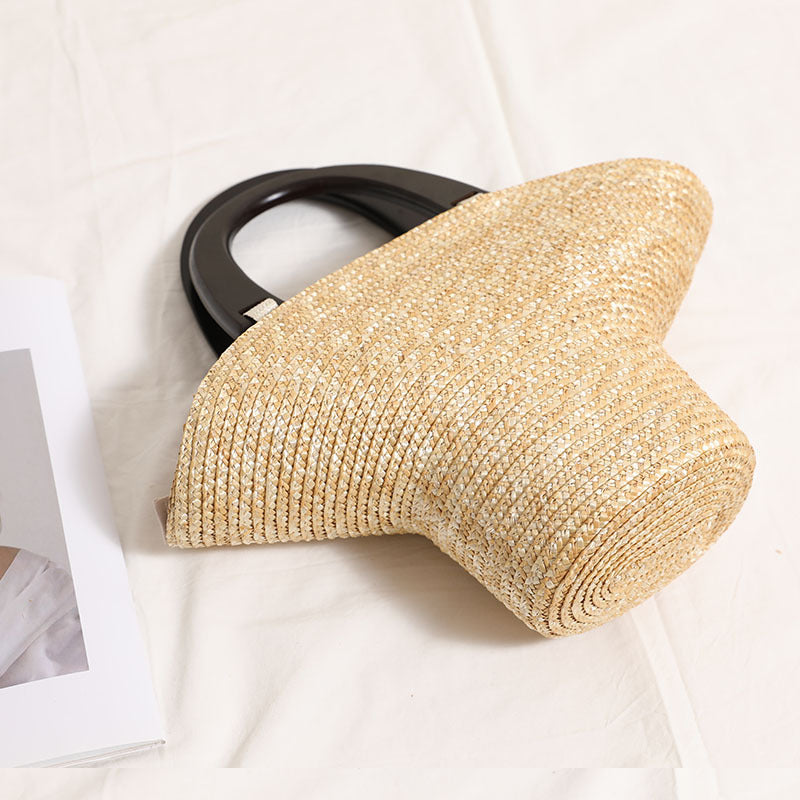 Brim Sculptural Straw Handbag — handle detail