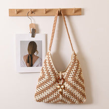 Cotton Woven Shoulder Bag – Colorful Granny Stitch Crochet Beach Bag