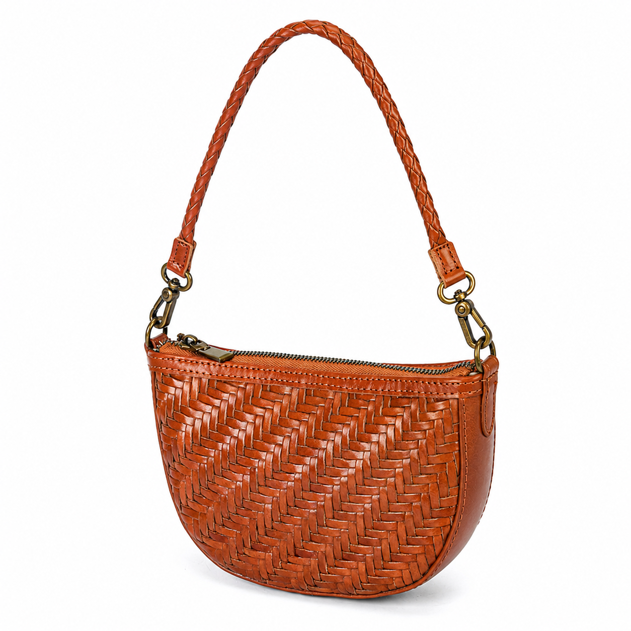 Mini Crescent Woven Cowhide Bag — alternate view 3