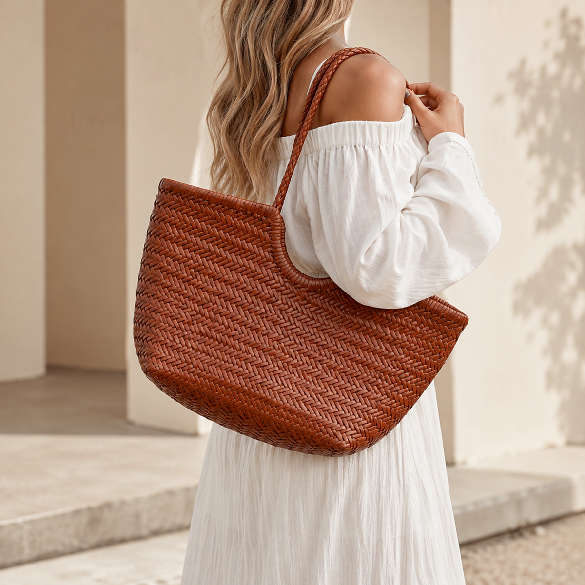 Herringbone Woven Cowhide Basket — close-up of herringbone cowhide weave