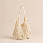 Floral cotton crochet shoulder bag — close-up of floral crochet pattern