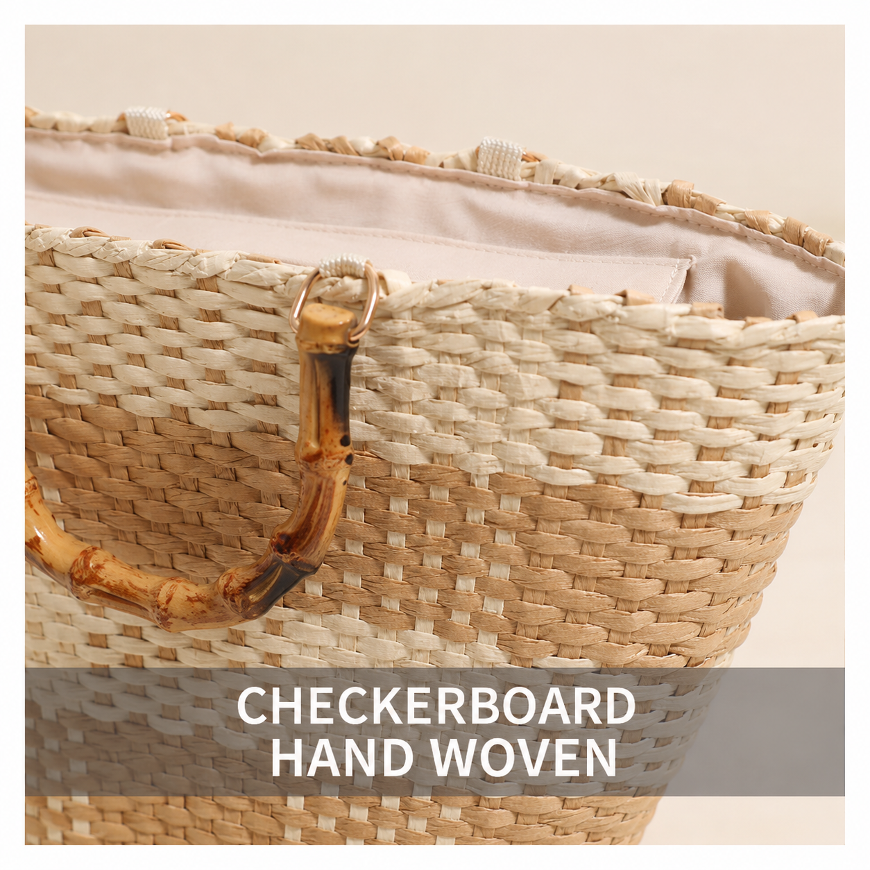 Bamboo-Effect Handle Woven Paper Basket — back view