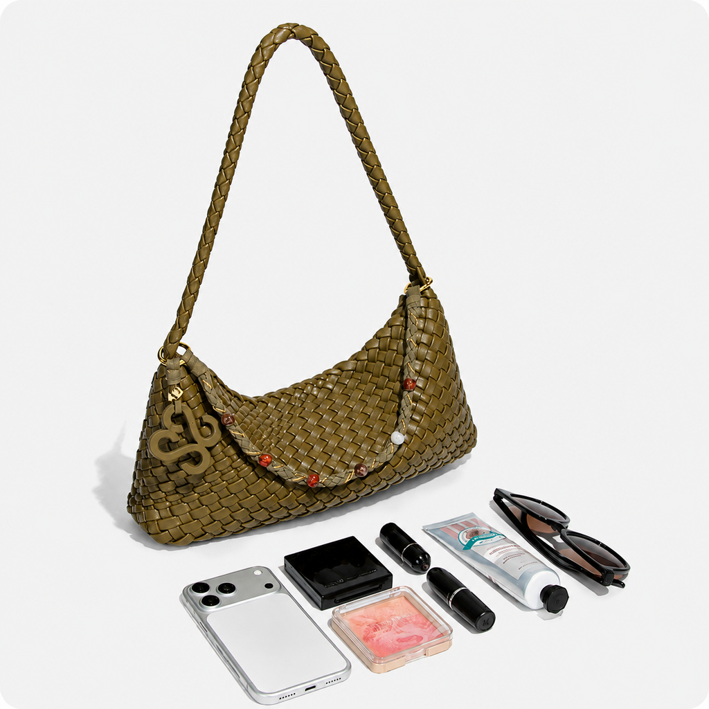 Drape Woven PU Shoulder Bag with Pouch — alternate view 3
