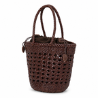 Open-Weave Cowhide Bucket Bag — interior view