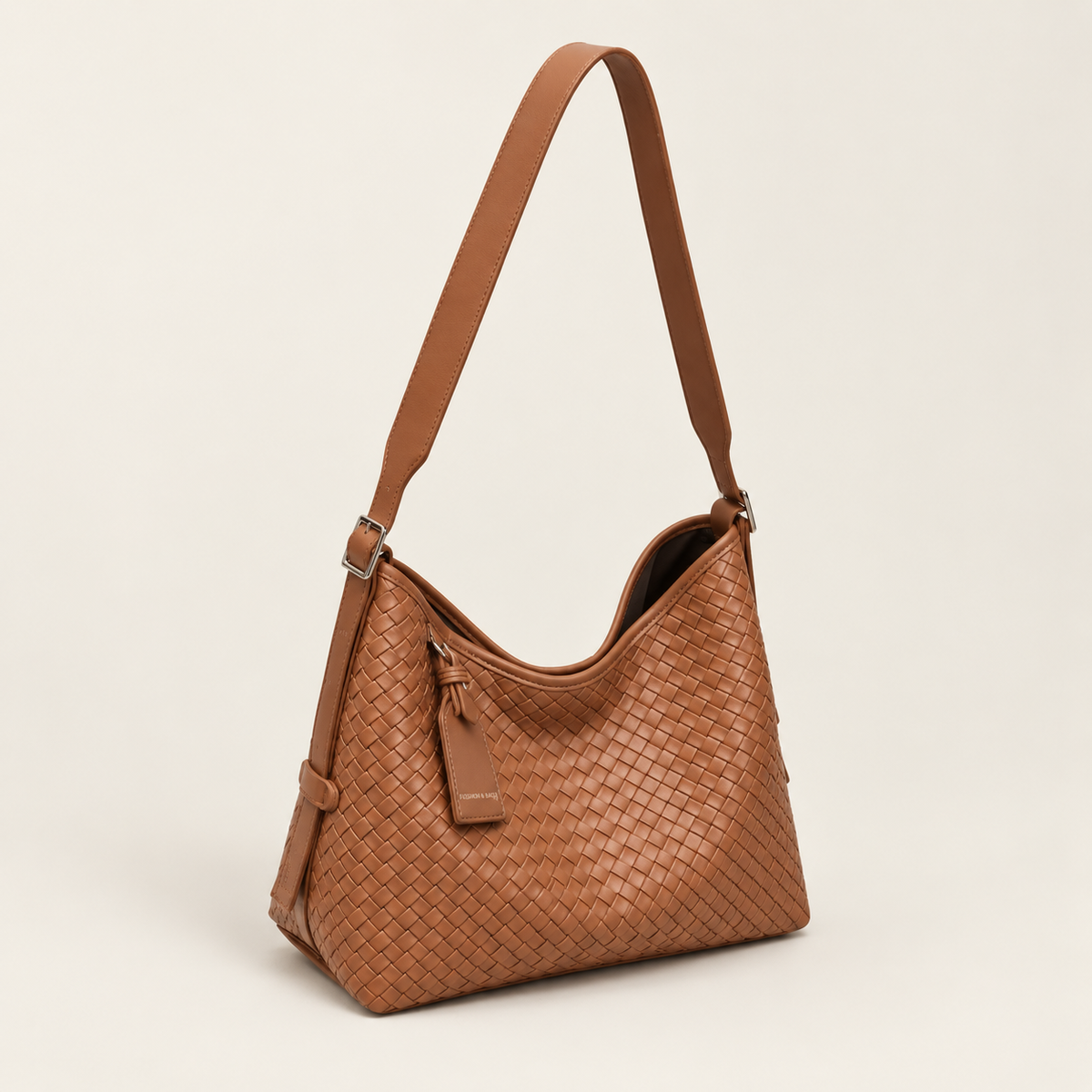 Brown woven vegan leather (PU) work tote bag — Daily main product view | Woven Rove