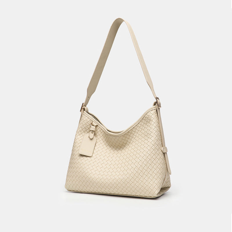 Ivory woven vegan leather (PU) work tote bag — Daily product view | Woven Rove