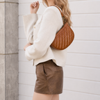 Mini Crescent Woven Cowhide Bag — strap detail