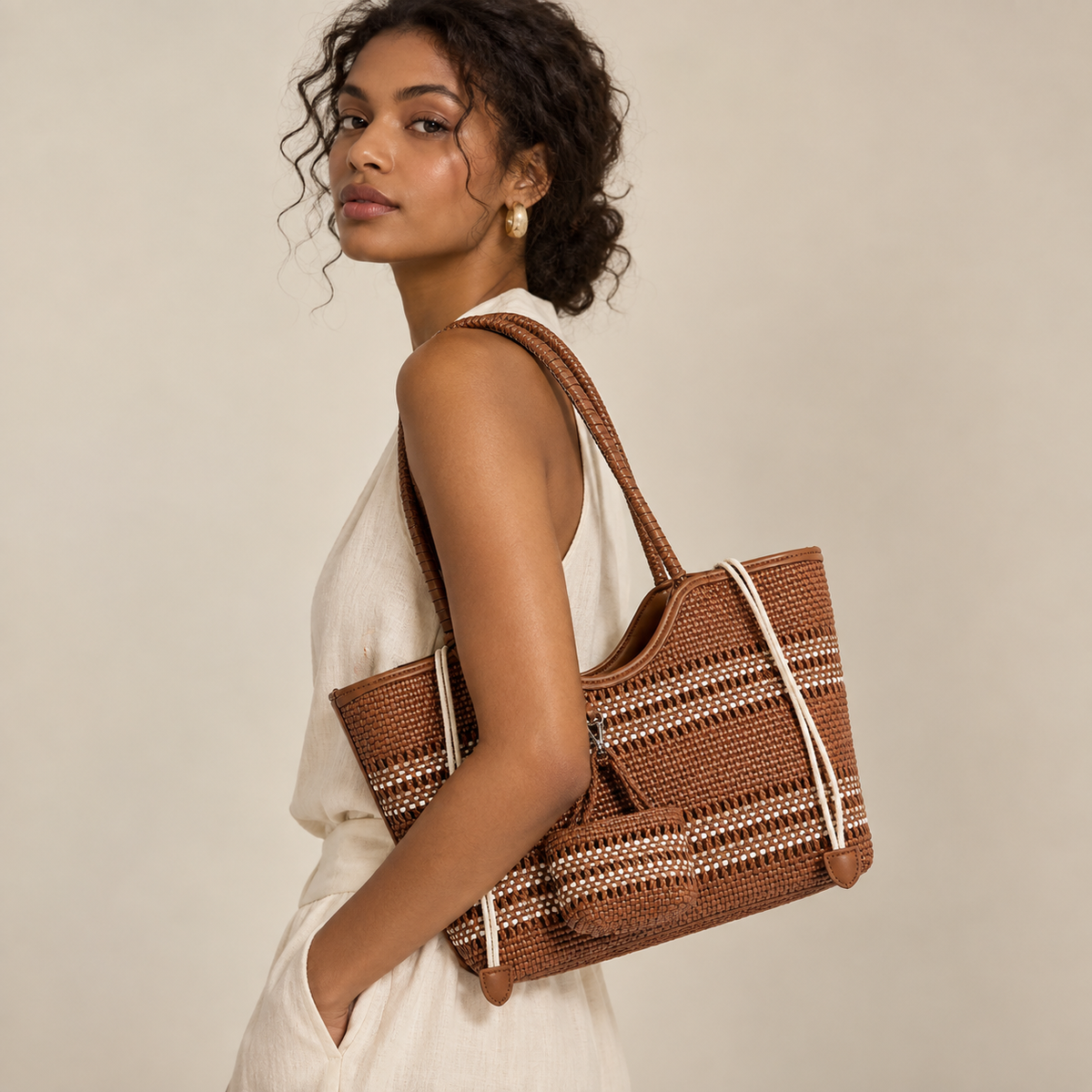 Lattice Woven Microfiber Tote — alternate view