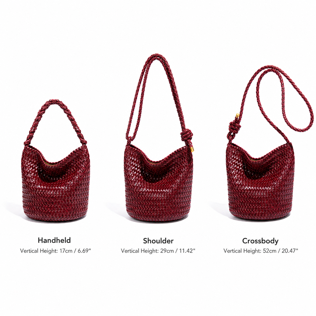Rope-Handle Woven PU Bucket Bag — bucket silhouette view
