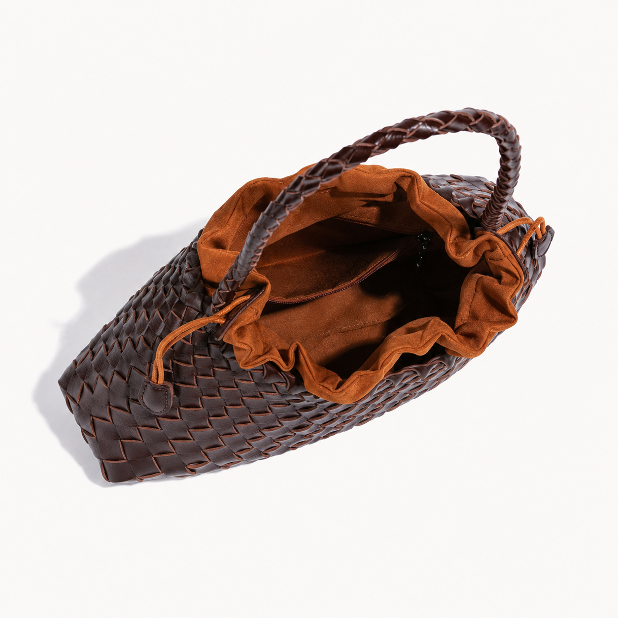 Gather Woven PU Shoulder Bag — close-up of gathered weave
