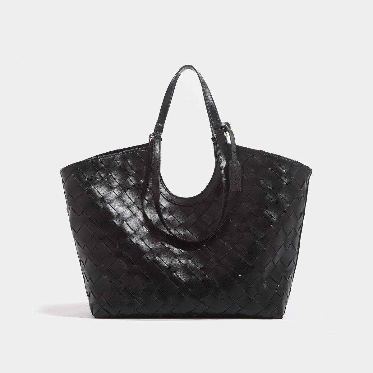 Black woven vegan leather (PU) large carryall tote bag — Everyday product view | Woven Rove