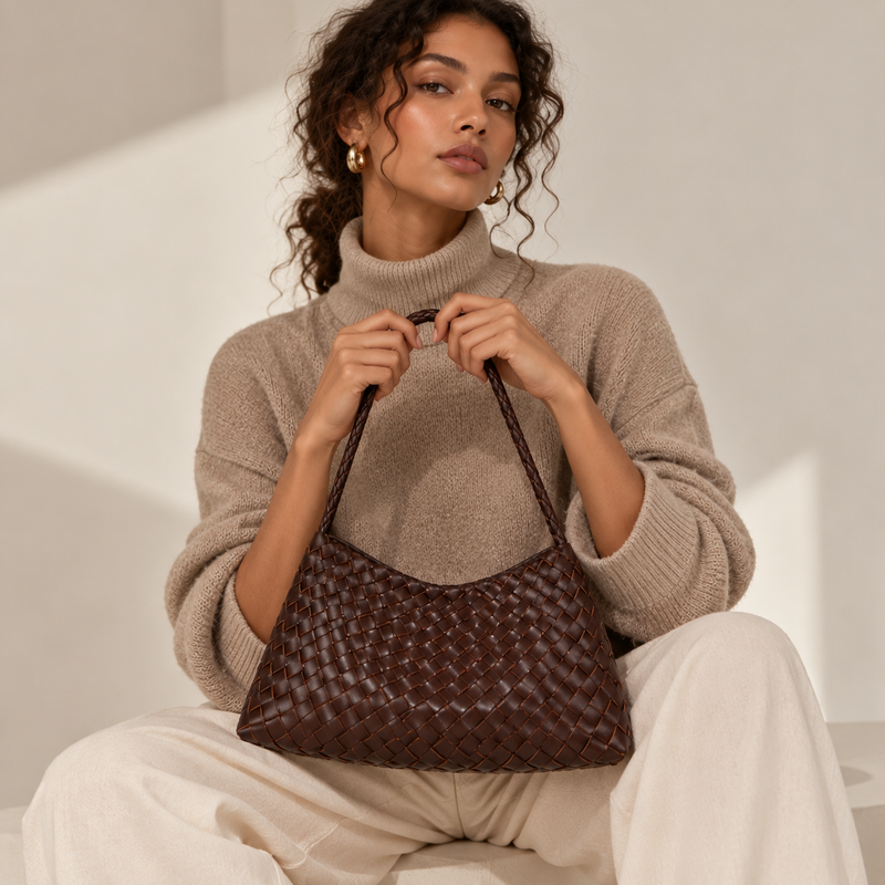 Woven Vegan Leather (PU) Shoulder Bag for Women – Gather Handbag