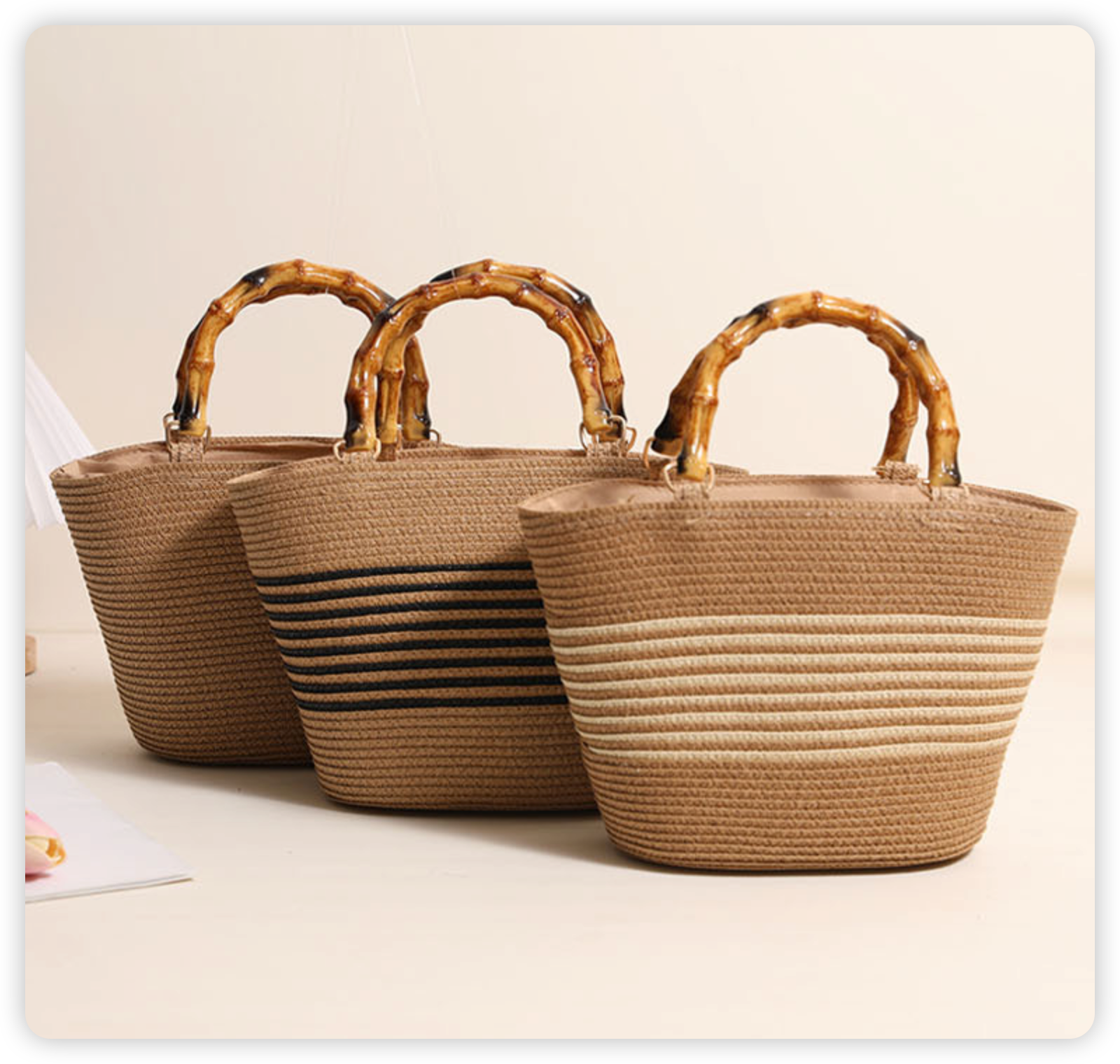 Harbour Bamboo-Effect Handle Woven Paper Tote — back view