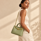 Woven Cowhide Tote Bag for Women — Braided Leather Shoulder Bag with Chain Accent