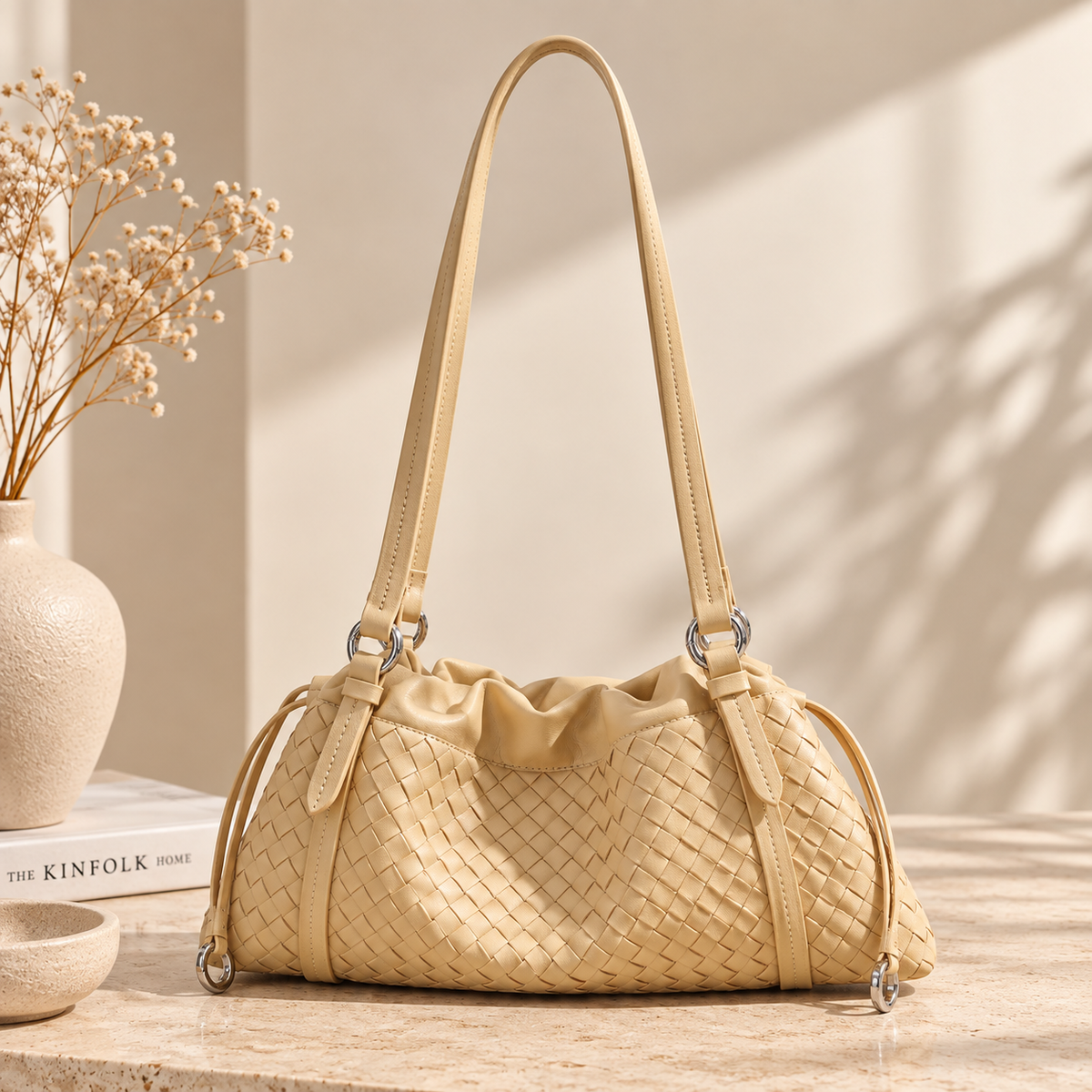 Woven Genuine Leather Cloud Bag for Women — Pleated Top-Grain Shoulder Handbag — main product image | Woven Rove