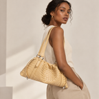 Woven Genuine Leather Cloud Bag for Women — Pleated Top-Grain Shoulder Handbag