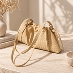 Woven Genuine Leather Cloud Bag for Women — Pleated Top-Grain Shoulder Handbag