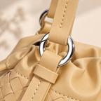 Woven Genuine Leather Cloud Bag for Women — Pleated Top-Grain Shoulder Handbag